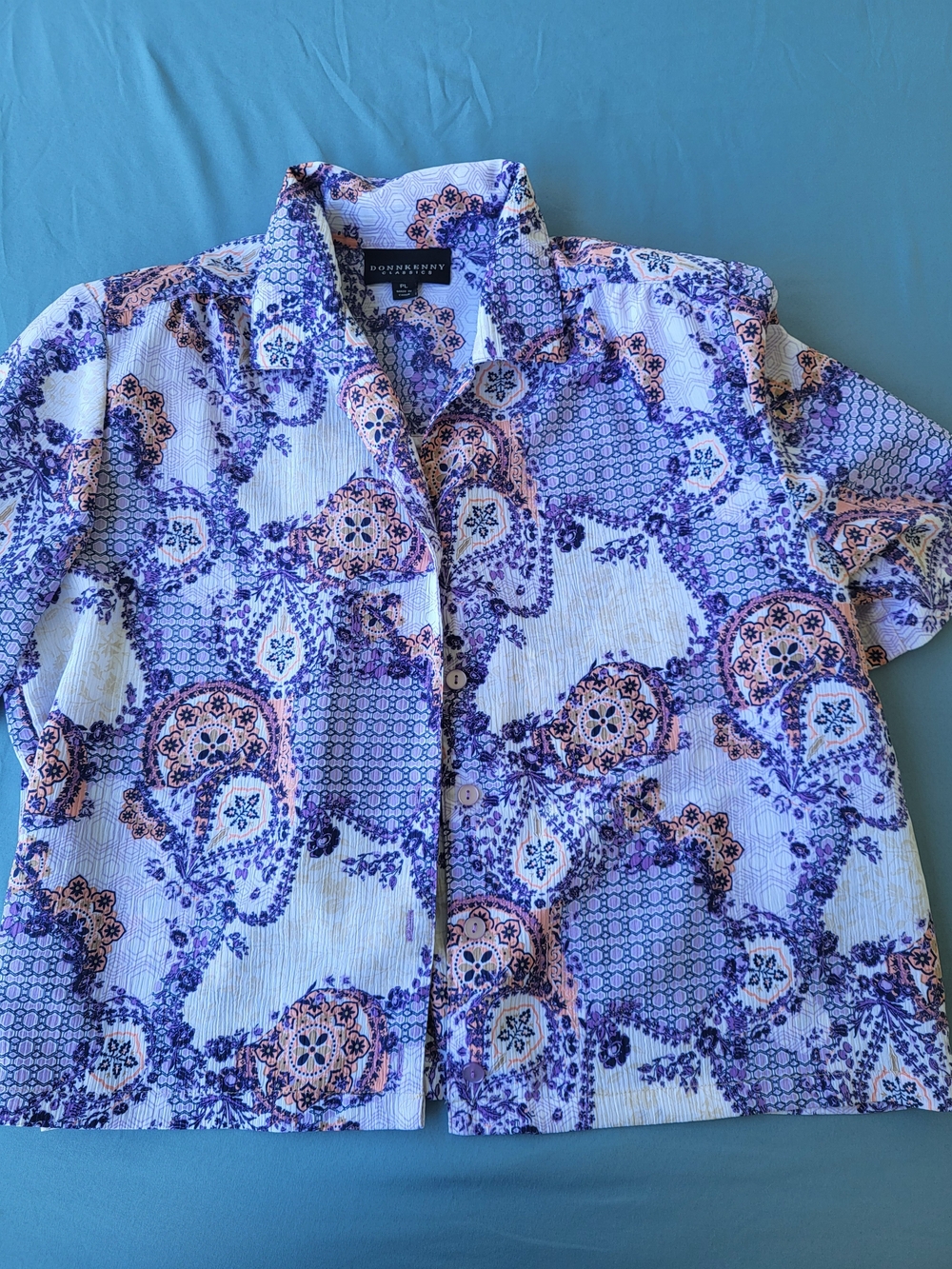 Donna Karan Purple & White Paisley Short-Sleeve Blouse